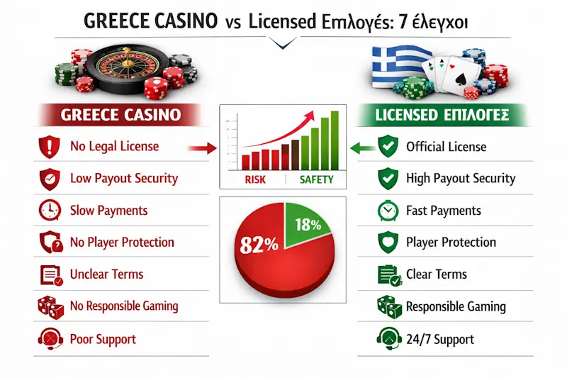 Greece casino vs licensed επιλογές με 7 ελέγχους για domain, KYC, bonus και support